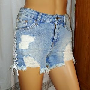 APHRODITE SZ M Lace-up denim distressed shorts! Jr sz